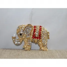 Swaroski Taşlı Altın Fil Biblo Magnet - Dekoratif Şans ve Uğur Figürü Hediyelik