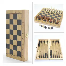 Doğal Ahşap Katlanabilir Satranç ve Tavla Seti | Portatif 2'si 1 Arada Seyahat Oyunu