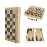 Lüks Ahşap Katlanabilir Satranç ve Tavla Seti | İki Klasik Oyun Bir Arada | Doğal Bambu Dokusuyla Eğlence