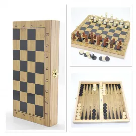 Katlanabilir Ahşap Satranç ve Tavla Seti: 2'si 1 Arada Seyahat Boyu Klasik Oyunlar
