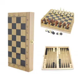 Lüks Ahşap Katlanabilir Satranç ve Tavla Seti | Çok Amaçlı Taşınabilir 3'ü 1 Arada Oyun Takımı