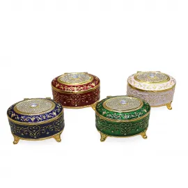 Parlak Swaroski Taşlarla Süslü Lüks Emaye Dekoratif Ayaklı Mücevher Kutu Biblo