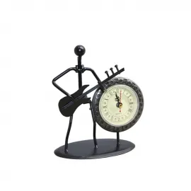 Modern Metal Gitar Çalan Müzisyen Temalı Saatli Dekoratif Biblo - Sanatsal Masa Objeleri