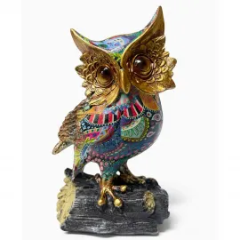 Renkli Desenli Özel Tasarım Polyester Baykuş Figürü | Ev Dekorasyonu İçin Etnik Obje