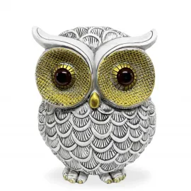 Modern Gri Altın Detaylı Polyester Baykuş Biblo Figürü – Şık Ev Dekorasyonu Objeleri