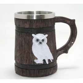 Harry Potter Hedwig Detaylı 3D Kabartmalı Ahşap Görünümlü Paslanmaz Çelik Kupa Bardak Mug