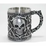 Etkileyici Gotik Kurukafa 3D Kabartmalı Paslanmaz Çelik Kupa Bardak | Şövalye Temalı