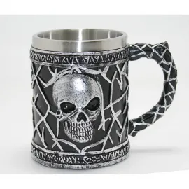 Etkileyici Gotik Kurukafa 3D Kabartmalı Paslanmaz Çelik Kupa Bardak | Şövalye Temalı