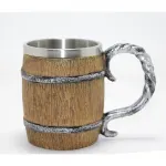 Rustik Fıçı Tasarımlı Paslanmaz Çelik Kupa Bardak: 3D Kabartmalı Ahşap ve Metal Detaylar