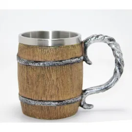 Rustik Fıçı Tasarımlı Paslanmaz Çelik Kupa Bardak: 3D Kabartmalı Ahşap ve Metal Detaylar