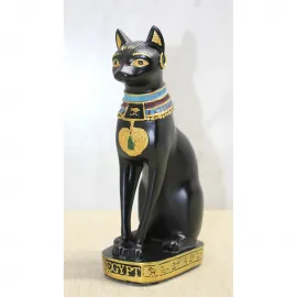 Siyah Antik Mısır Kedisi Figürü | Polyester Bastet Biblo | Ev Ofis Dekorasyonu