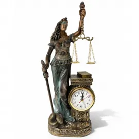 Hukuk Temalı Polyester Adalet Tanrıçası Biblosu Saatli Dekoratif Masa Objesi