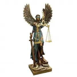 Kanatlı Themis Adalet Biblosu | Ofis ve Ev İçin Dekoratif Polyester Figür 30x9 Cm