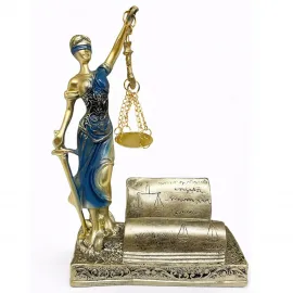 Hukuk Temalı Adalet Figürü Polyester Kartvizitlik Ofis ve Ev Dekorasyonu Biblo
