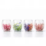 El Yapımı Çift Camlı Kurutulmuş Çiçekli Dekoratif Bardak - Özel Anlarınıza Renk Katın