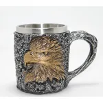 3D Kabartmalı Kartal Başlı Şövalye Tarzı Paslanmaz Çelik Kupa Bardak - Dekoratif Mug