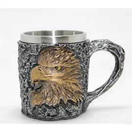 3D Kabartmalı Kartal Başlı Şövalye Tarzı Paslanmaz Çelik Kupa Bardak - Dekoratif Mug