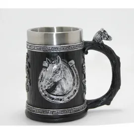 At Başı Kabartmalı Paslanmaz Çelik Termal Kupa Bardak | Dekoratif Bira Kupası