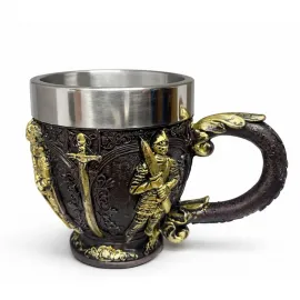 Epik Şövalye Kabartmalı 3D Paslanmaz Çelik Kupa Bardak | Gotik Dekoratif Hediye