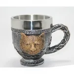 Mitolojik Ayı Başı Kabartmalı 3D Paslanmaz Çelik Kupa Bardak | Gotik Dekoratif Hediye