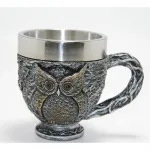 3D Kabartmalı Antik Görünümlü Baykuş Motifli Paslanmaz Çelik İç Kupa Bardak