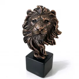 Bronz Görünümlü Polyester Aslan Büstü Biblo Ev Ofis Dekoratif Objeler