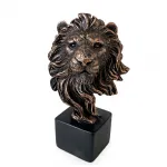 Bronz Görünümlü Polyester Aslan Büstü Biblo Ev Ofis Dekoratif Objeler