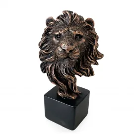 Bronz Görünümlü Polyester Aslan Büstü Biblo Ev Ofis Dekoratif Objeler