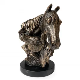 Antika Görünümlü Polyester Anne ve Yavru At Biblosu – Ev ve Ofis Dekorasyonu İçin Şık Figür