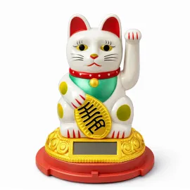 Güneş Enerjili Beyaz Sallanan Maneki Neko Şans Kedisi Dekoratif Biblo Ev Ofis Hediyesi