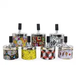 Estetik Modern Metal Basmalı Küllük | Renkli Desenli Yuvarlak Dekoratif İtici Küllük