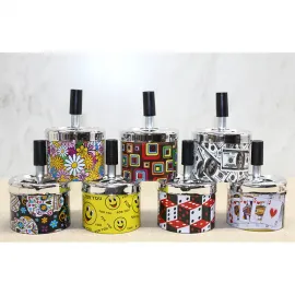 Estetik Modern Metal Basmalı Küllük | Renkli Desenli Yuvarlak Dekoratif İtici Küllük