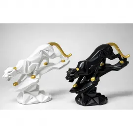 Modern Geometrik Tasarım Dekoratif Panter Biblo | Şık Siyah Beyaz Polyester Obje | Ev Ofis Salon Dekorasyonu