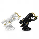 Modern Geometrik Tasarım Dekoratif Panter Biblo | Şık Siyah Beyaz Polyester Obje | Ev Ofis Salon Dekorasyonu