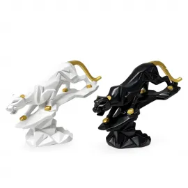 Modern Geometrik Tasarım Dekoratif Panter Biblo | Şık Siyah Beyaz Polyester Obje | Ev Ofis Salon Dekorasyonu