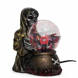 Gotik Azrail Kuru Kafa Figürlü Plazma Küre Lamba - Cadılar Bayramı Dekoratif Masa Objesi
