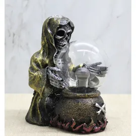 Gotik Azrail Kuru Kafa Figürlü Plazma Küre Lamba - Cadılar Bayramı Dekoratif Masa Objesi