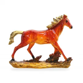Canlı Tonlarda El Boyaması Polyester At Figürü Altın Yeleli Dekoratif Ev Biblosu