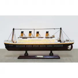 Özel Tasarım Işıklı Ahşap Titanik Gemi Modeli Biblo 35x45 cm - Koleksiyonluk Deniz Aracı Figürü