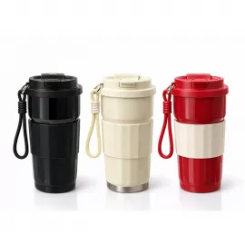 Şık ve Ergonomik Paslanmaz Çelik Termos Bardak | Silikon Kaymaz Bantlı Seyahat Kupası