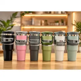 700 Ml Paslanmaz Çelik Taşıma Kulplu Vakumlu Termos Mug Bardak - Sıcak Soğuk İçecekler İçin