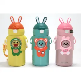 Tavşan Kulaklı Sevimli Hayvan Figürlü Çocuk Termosu - Paslanmaz Çelik Matara