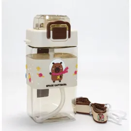 Uzay Temalı Sevimli Kapibara Desenli Pipetli Çocuk Matarası – Ergonomik Tasarım