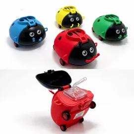 Uğur Böceği Tasarımlı Tekerlekli Çocuk Su Matarası Pipetli Askılı Okul Suluğu