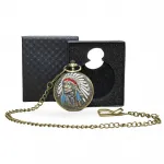 Nadir Tasarım Kızılderili Şef Motifli Antik Bronz Köstekli Saat, Özel Kutusunda Şık Hediyelik