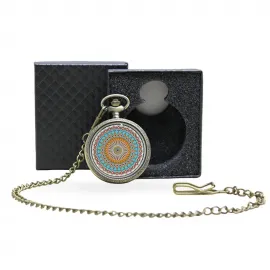 Özel Hediye Kutulu Antik Mandala Desenli Köstekli Saat – Şık ve Otantik Cep Saati