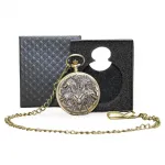 Özel Kutulu Antik Bronz Ejderha Motifli Köstekli Cep Saati - Erkek Hediyesi