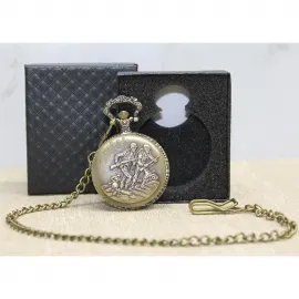 Çanakkale Destanı Temalı Özel Kutulu Antik Bronz Köstekli Cep Saati - Tarihi Hediye