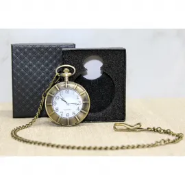 Özel Kutulu Antik Bronz Kaplama Köstekli Saat | Vintage Tarz Quartz Cep Saati Hediye