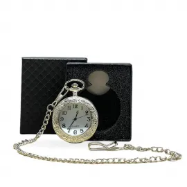 Vintage Gümüş Kaplama Oymalı Köstekli Cep Saati | Özel Hediye Kutulu Şık Tasarım